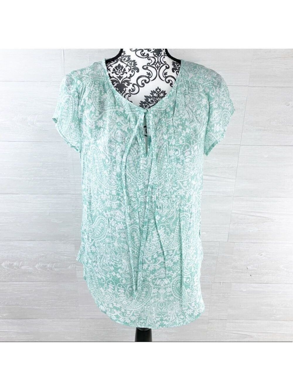 Como Vintage Short Sleeve Pintuck Peasant Blouse Top